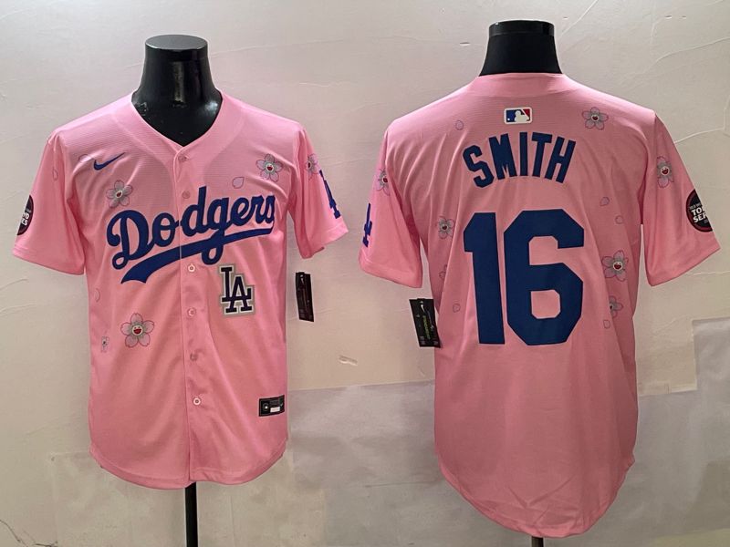 Men Los Angeles Dodgers 16 Smith Pink Sakura Edition 2025 Nike MLB Jersey style 10